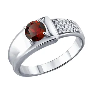 Кольцо из серебра с гранатом и фианитами