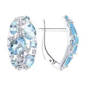 Серьги из серебра с топазами и фианитами