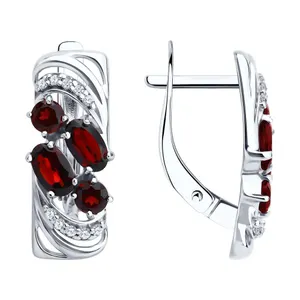 Серьги из серебра с гранатами и фианитами