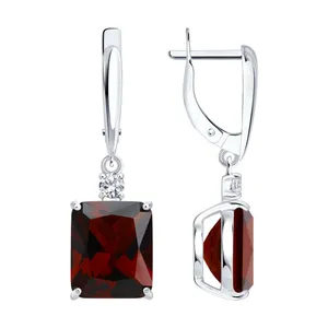 Серьги из серебра с красными ситаллами и фианитами