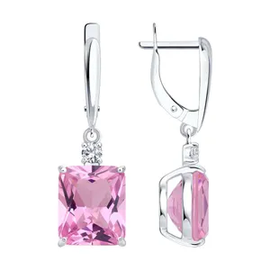 Серьги из серебра с ситаллом и фианитами