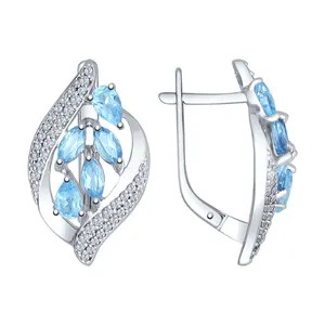 Серьги из серебра с голубыми топазами и фианитами
