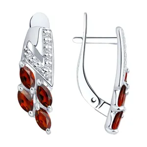 Серьги из серебра с гранатами и фианитами