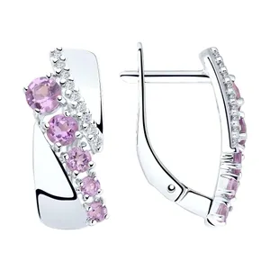 Серьги из серебра с аметистами и фианитами