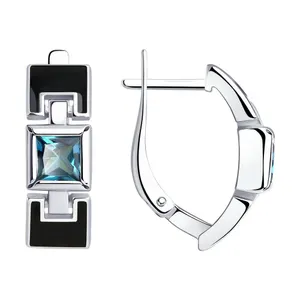 Серьги из серебра с эмалью и ситалами синтетическими