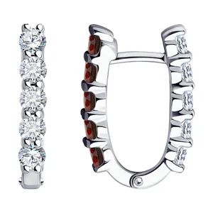 Серьги из серебра с гранатами и фианитами