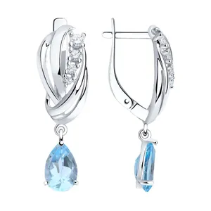 Серьги из серебра с топазами и фианитами