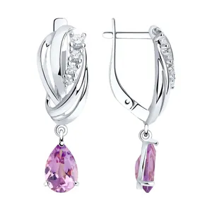 Серьги из серебра с аметистами и фианитами