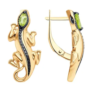Серьги из золочёного серебра с хризолитами
