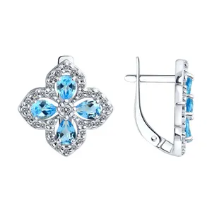 Серьги из серебра с топазами и фианитами