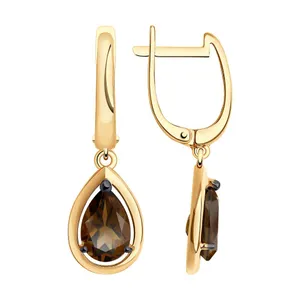 Серьги из золочёного серебра с раухтопазами