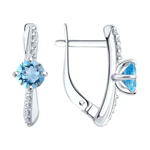 Серьги из серебра с топазами и фианитами