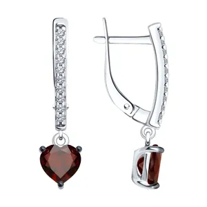 Серьги из серебра с гранатами и фианитами