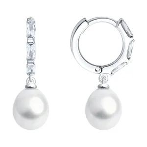Серьги из серебра с жемчугом и фианитами