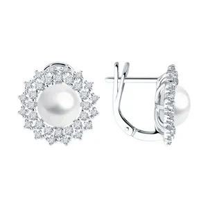 Серьги из серебра с жемчугом и фианитами