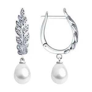 Серьги из серебра с жемчугом и фианитами