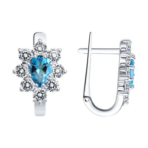 Серьги из серебра с топазами и фианитами