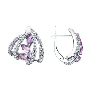 Серьги из серебра с аметистами и фианитами