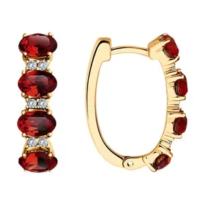 Серьги из золочёного серебра с гранатами и фианитами
