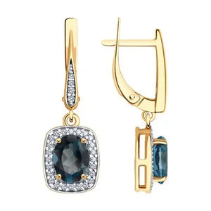 Серьги из золочёного серебра с лондон топазами и фианитами