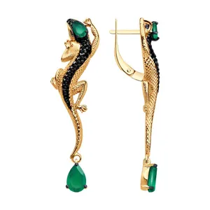 Серьги из золочёного серебра с агатами и фианитами