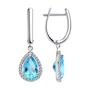 Серьги из серебра с топазами и фианитами