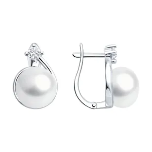 Серьги из серебра с жемчугом и фианитами