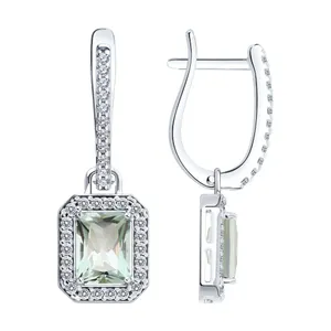 Серьги из серебра с празиолитом и фианитами