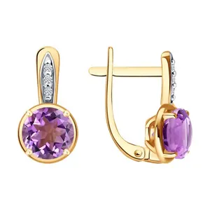 Серьги из золочёного серебра с аметистами и фианитами