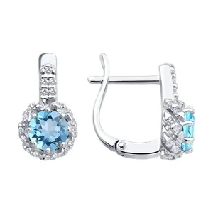 Серьги из серебра с топазами и фианитами