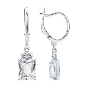 Серьги из серебра с горным хрусталем и фианитами