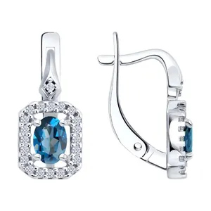 Серьги из серебра с лондон топазами и фианитами