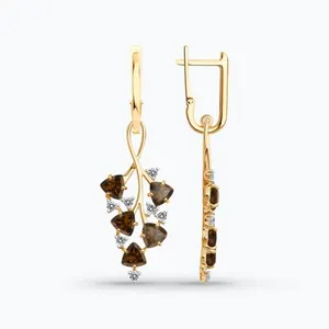 Серьги из золочёного серебра с раухтопазами и фианитами