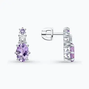 Серьги из серебра с аметистами и фианитами