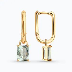 Серьги из золочёного серебра с празиолитом