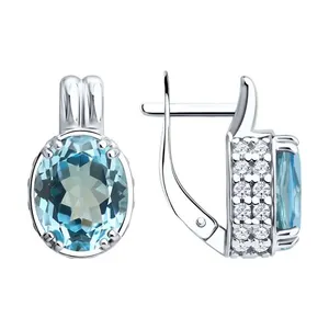 Серьги из серебра с топазами и фианитами