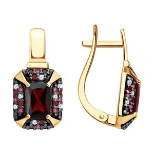 Серьги из золочёного серебра с гранатами и фианитами