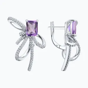 Серьги из серебра с аметистами и фианитами