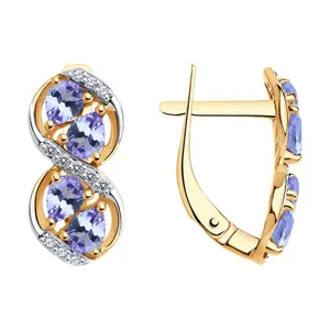 Серьги из золочёного серебра с танзанитами и фианитами