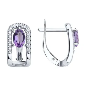 Серьги из серебра с аметистами и фианитами