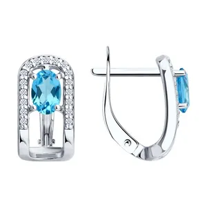 Серьги из серебра с топазами и фианитами