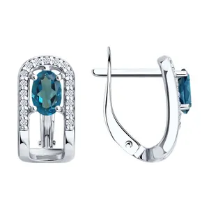 Серьги из серебра с лондон топазами и фианитами