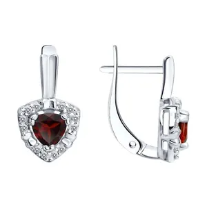 Серьги из серебра с гранатами и фианитами