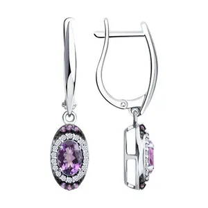 Серьги из серебра с аметистами и фианитами