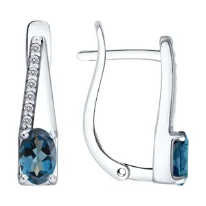 Серьги из серебра с лондон топазами и фианитами