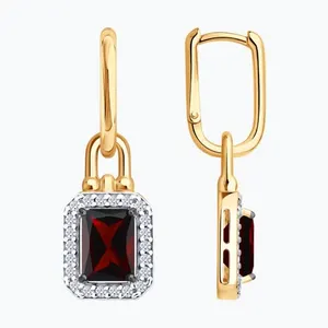 Серьги из золочёного серебра с гранатами и фианитами