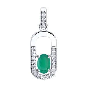 Подвеска из серебра с агатом и фианитами