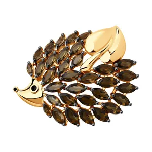 Брошь из серебра с эмалью с раухтопазами