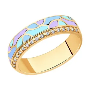 Кольцо из золочёного серебра с фианитами и эмалью