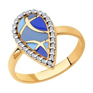 Кольцо из золочёного серебра с фианитами и эмалью